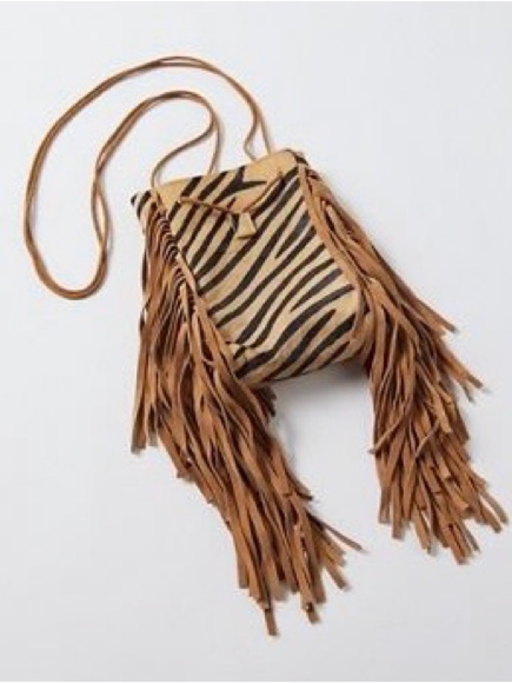 NWT UO Fringed Zebra Print Crossbody Bag in Tan
